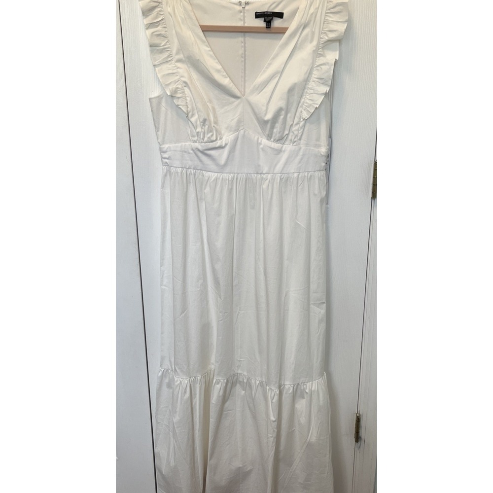 Maggy London White Tiered Ruffle Maxi Dress Cotton Boho Prairie SZ 12 NWT